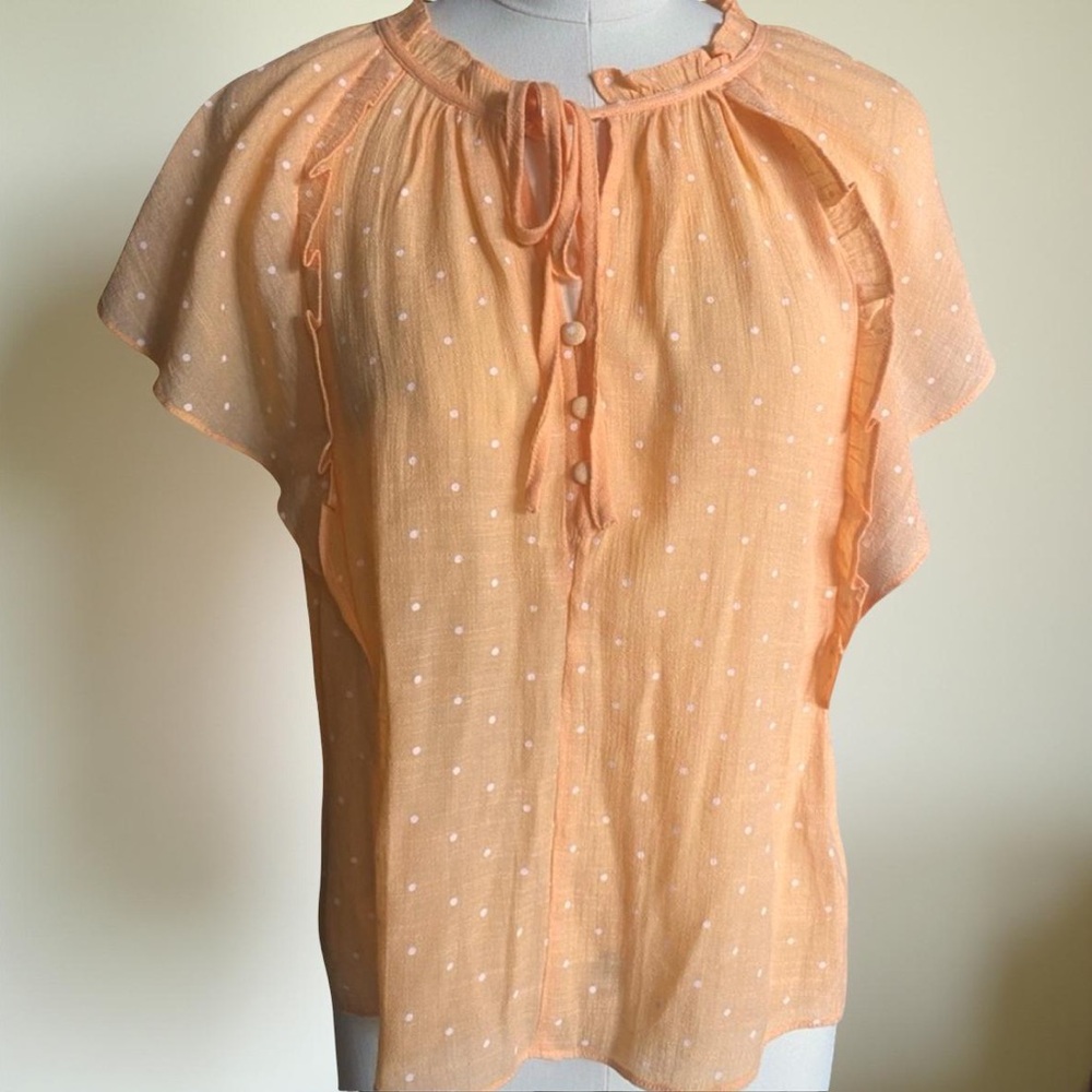 Orange Polka Dot Ruffled Tie Front Blouse